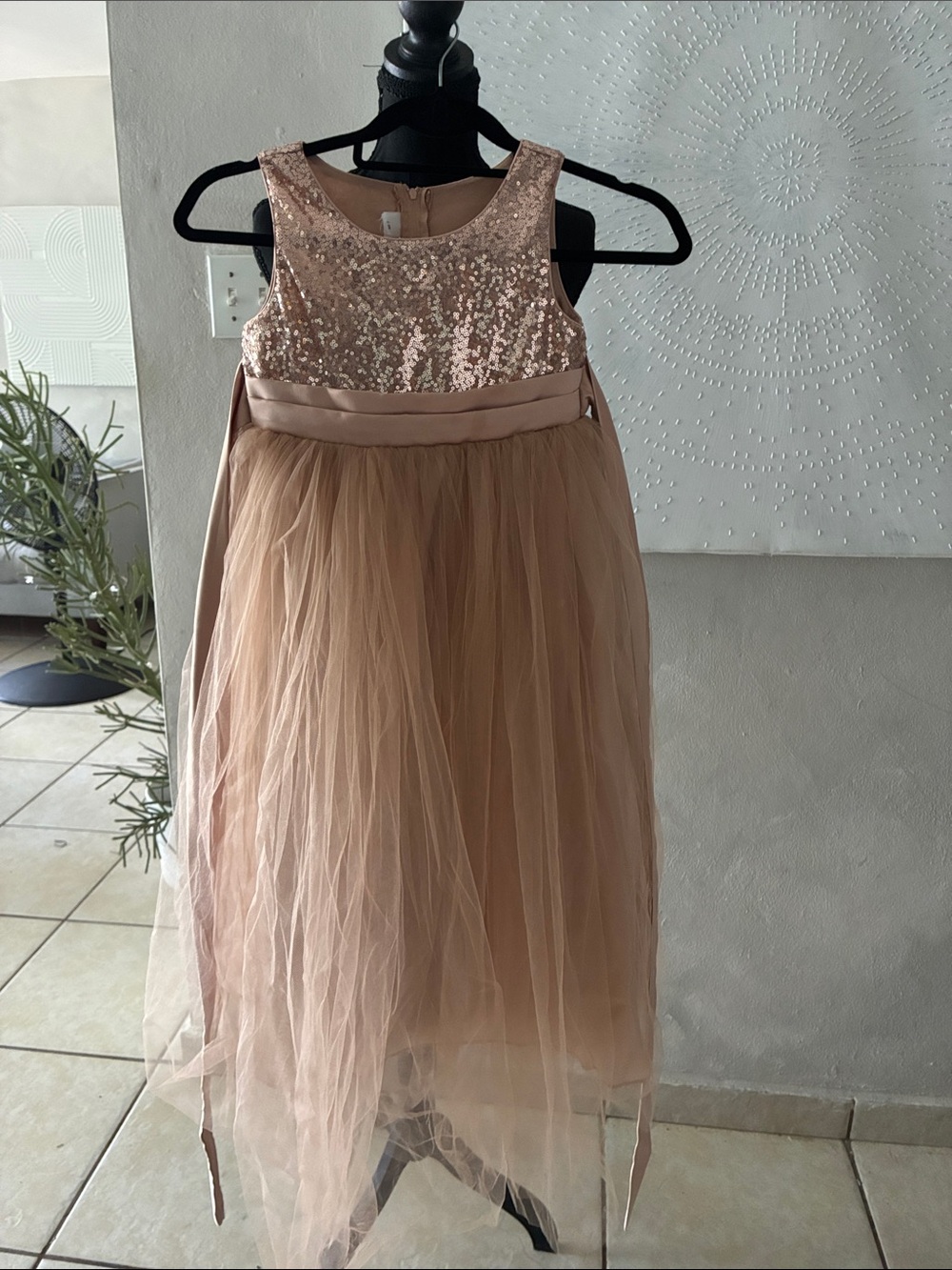 Girls' Rose Gold Sequin & Tulle Party Dress